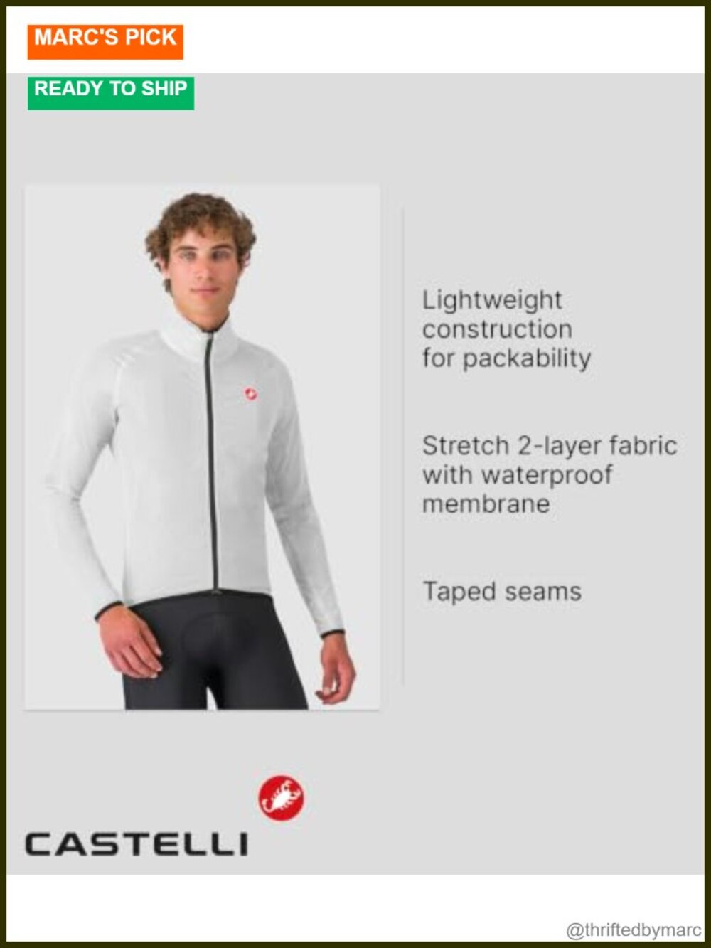 Castelli Squall Shell Cycling Jacket Waterproof Windproof Packable - Picture 2 of 3
